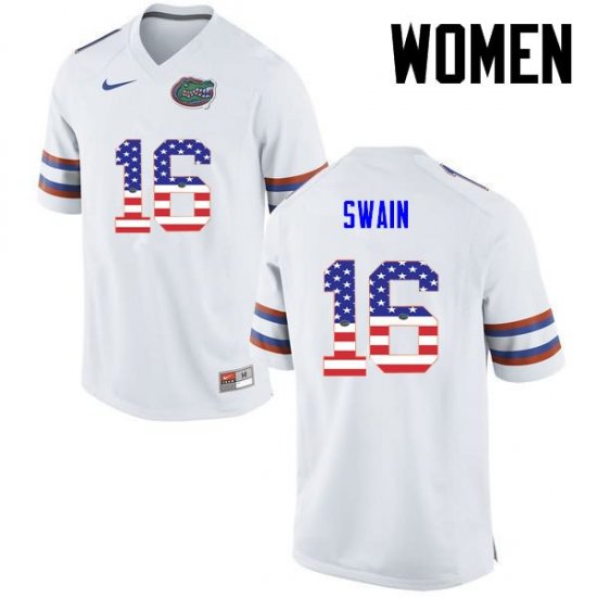 Women's Florida Gators #16 Freddie Swain NCAA Nike White USA Flag Fashion Authentic Stitched College Football Jersey WJF7862XW